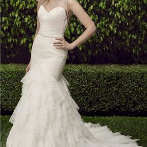 Casablanca Womens 12 Champagne Ivory Tulle Mermaid Ruffle Skirt Wedding Dress